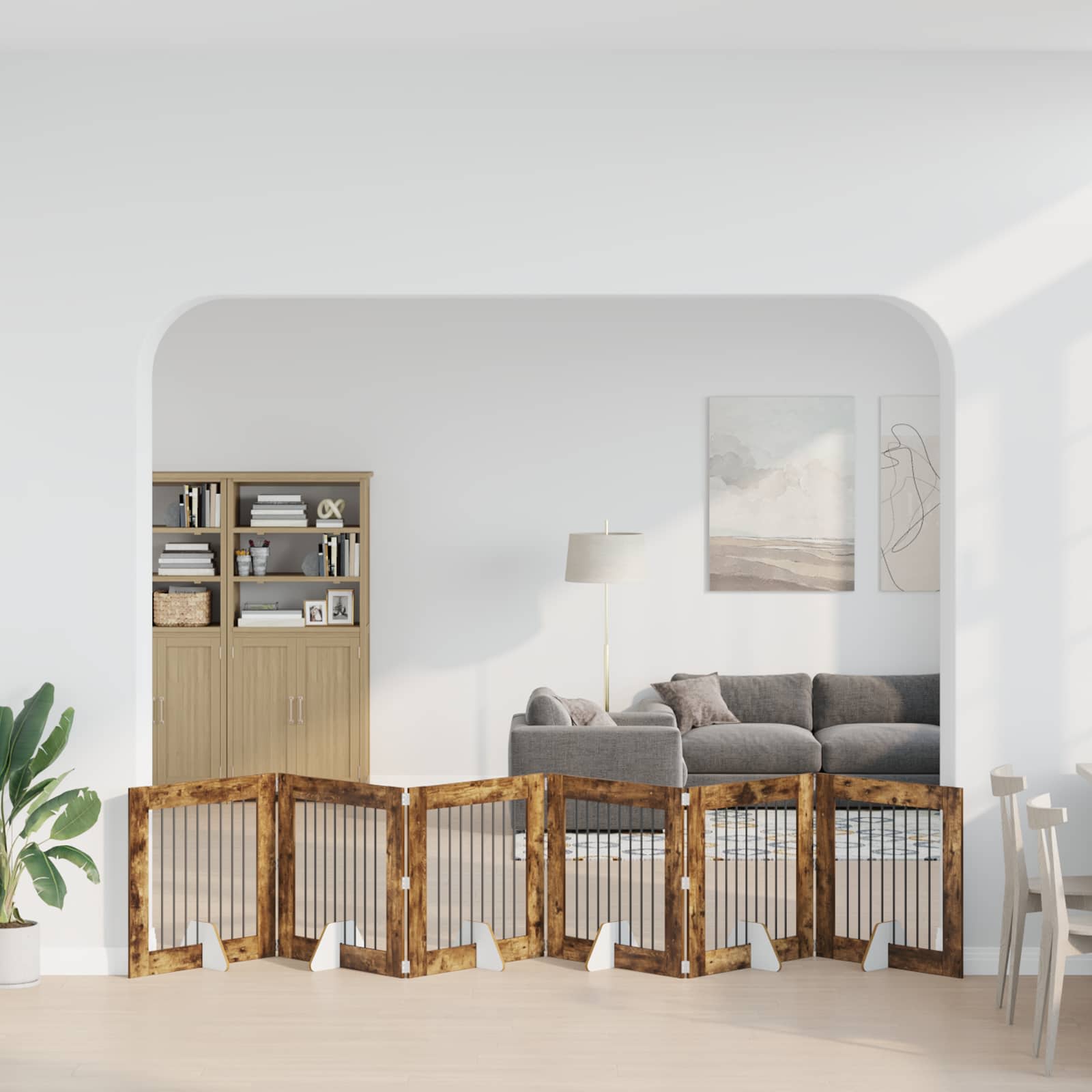 Cancello per cani con supporti 6 pcs Rovere Fumo 80 x 80 cm | homemem39