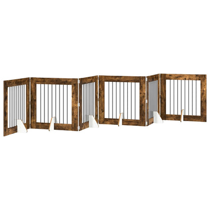 Cancello per cani con supporti 6 pcs Rovere Fumo 80 x 80 cm | homemem39