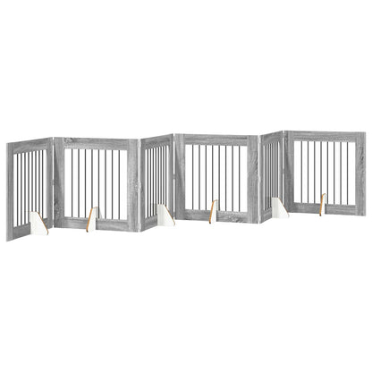 Cancello per cani con supporti 6 pcs Grigio Sonoma 80 x 80 cm | homemem39