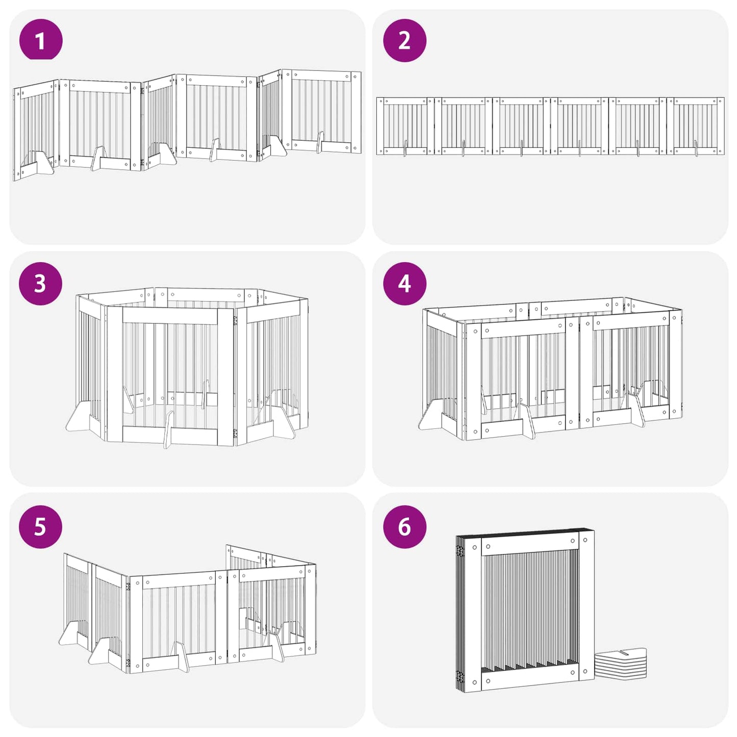 Cancello per cani pieghevole con supporti 6 pcs Grigio Sonoma