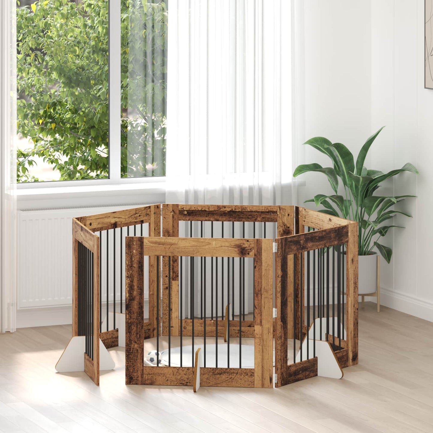 Cancello per cani con supporti 6 pcs Legno antico 80 x 80 cm | homemem39