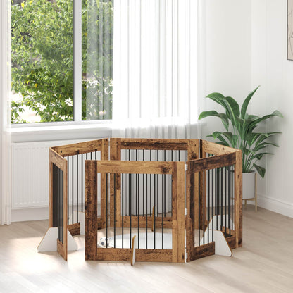 Cancello per cani con supporti 6 pcs Legno antico 80 x 80 cm | homemem39