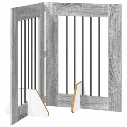 Cancello per cani pieghevole con supporti 2 pcs Grigio Sonoma