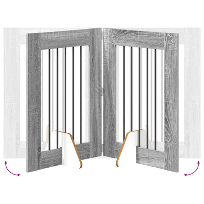 Cancello per cani pieghevole con supporti 2 pcs Grigio Sonoma