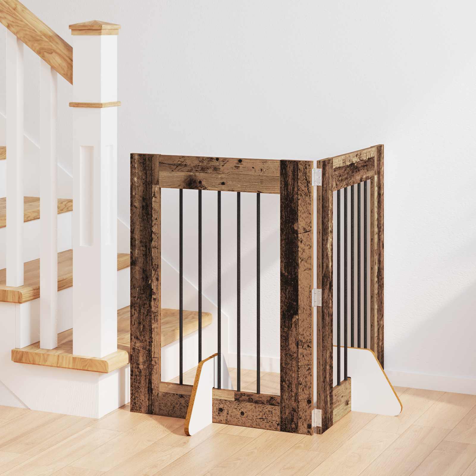 Cancello per cani con supporti 2 pcs Legno antico 60 x 80 cm | homemem39