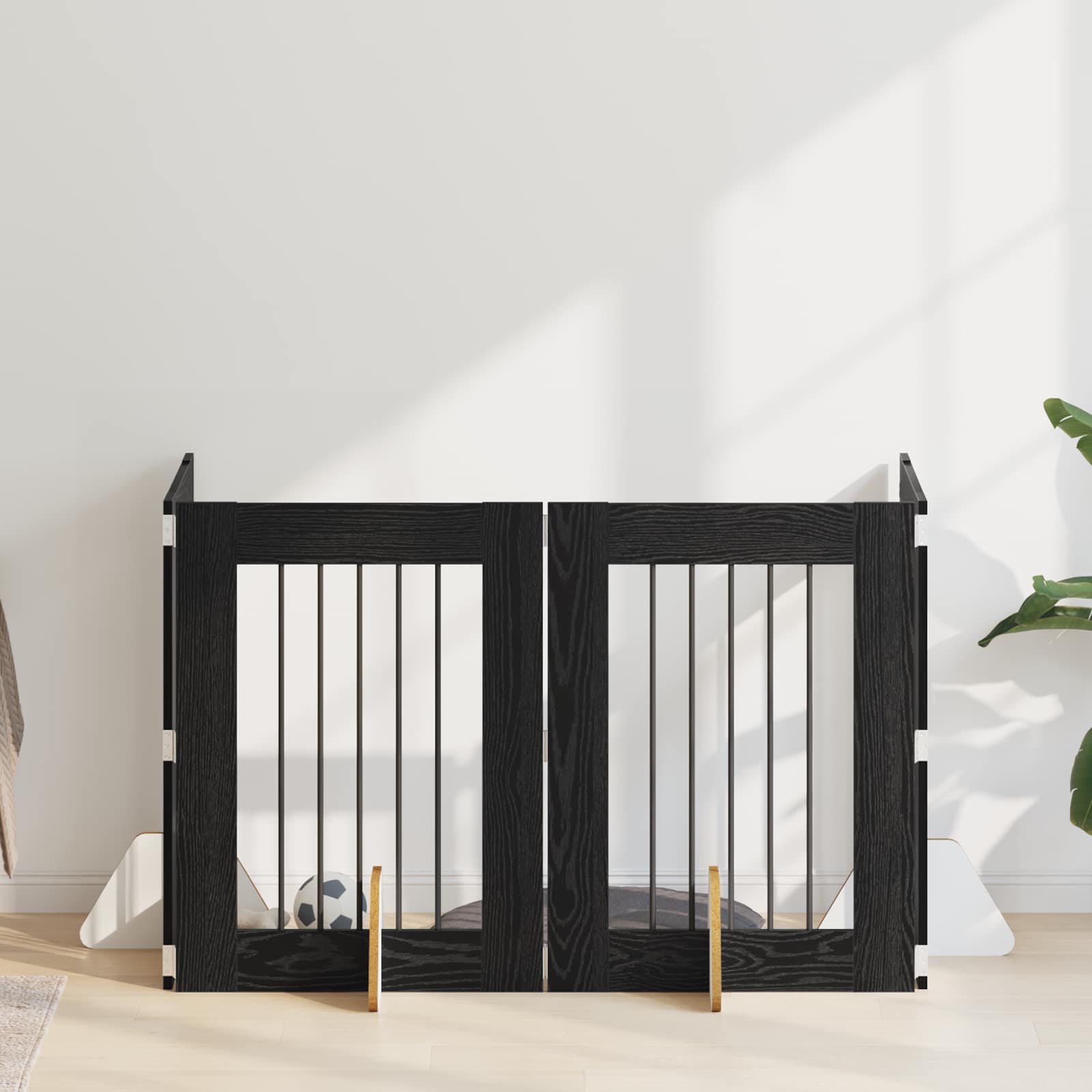 Cancello per cani con supporti 4 pcs Rovere Nero 60 x 80 cm | homemem39
