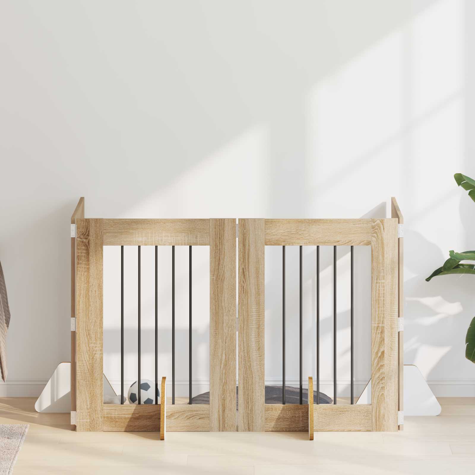 Cancello per cani con supporti 4 pcs Rovere Sonoma 60 x 80 cm | homemem39