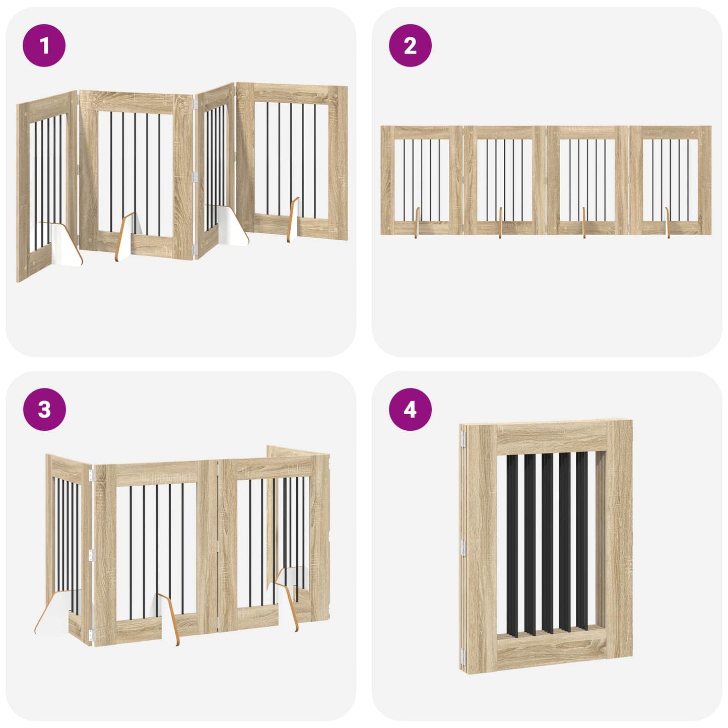 Cancello per cani pieghevole con supporti 4 pcs Rovere Sonoma
