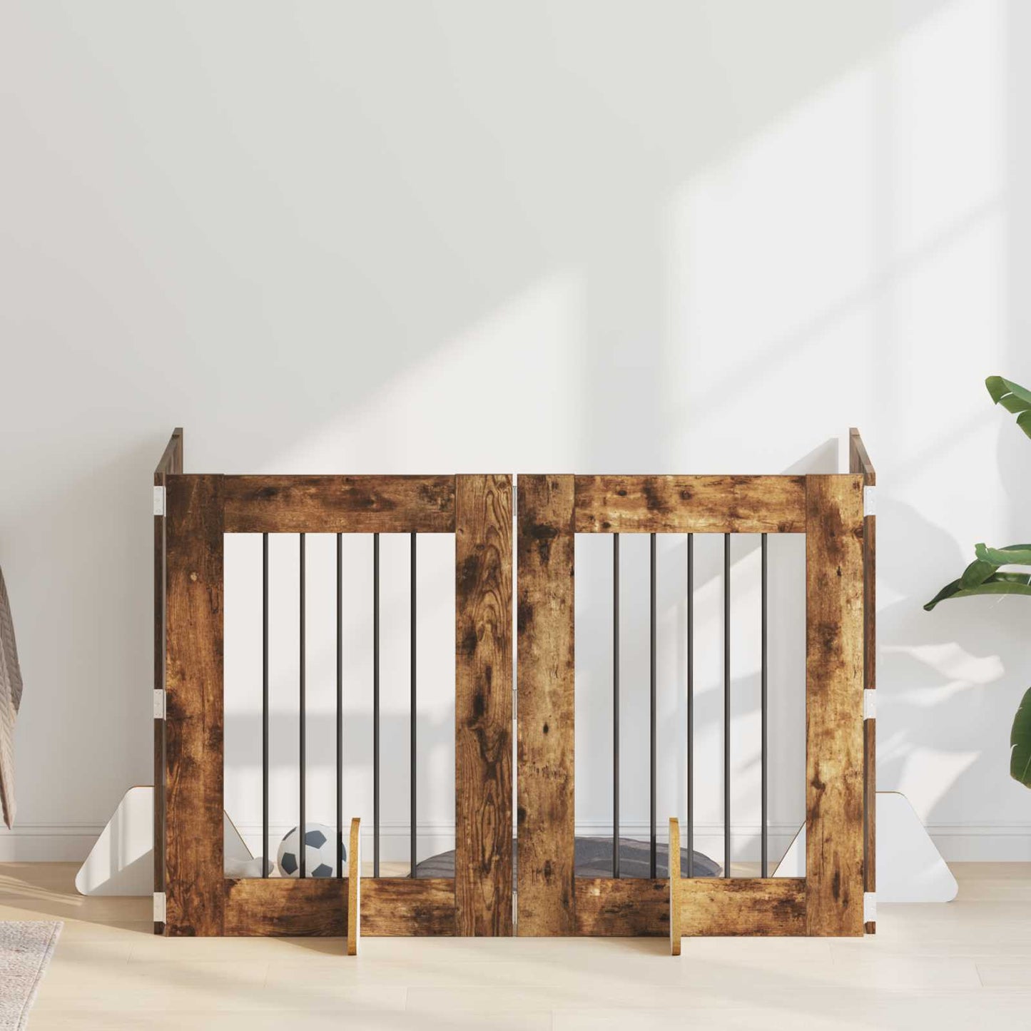 Cancello per cani con supporti 4 pcs Rovere Fumo 60 x 80 cm | homemem39