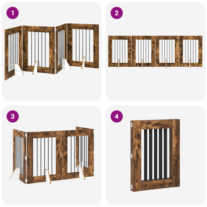 Cancello per cani pieghevole con supporti 4 pcs Rovere Fumo