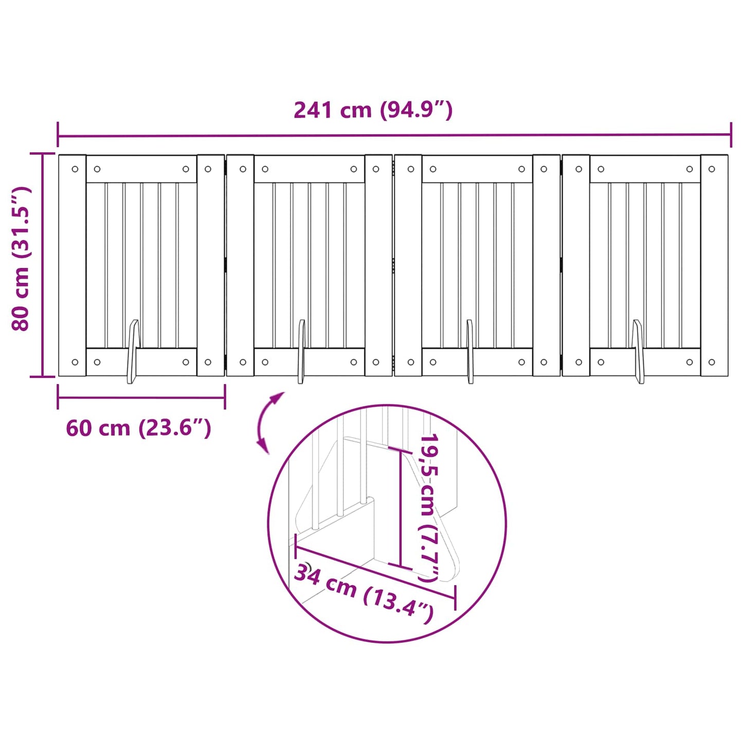 Cancello per cani con supporti 4 pcs Grigio Sonoma 60 x 80 cm | homemem39