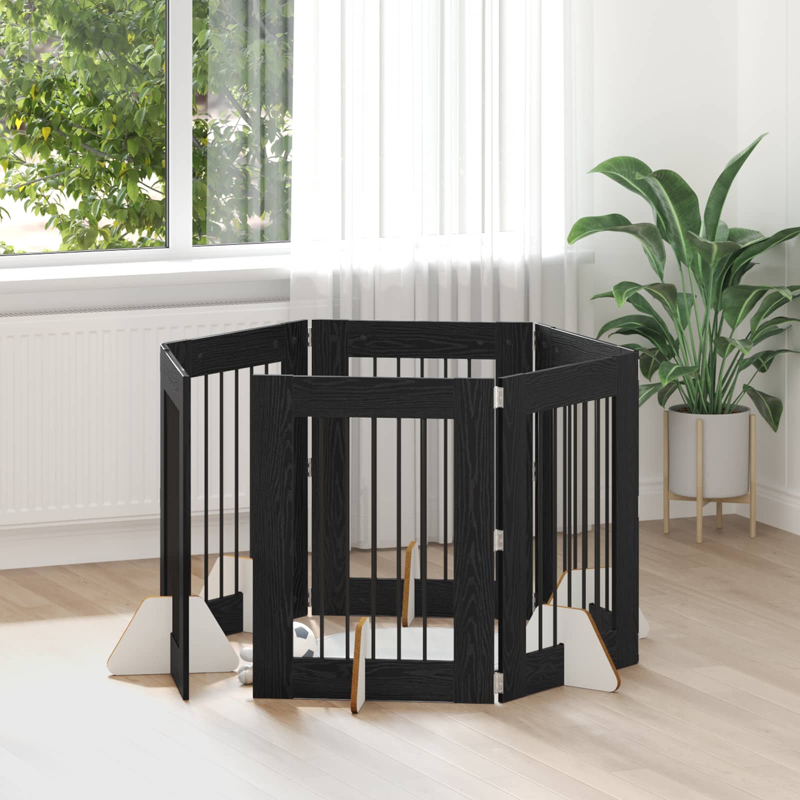 Cancello per cani con supporti 6 pcs Rovere Nero 60 x 80 cm | homemem39