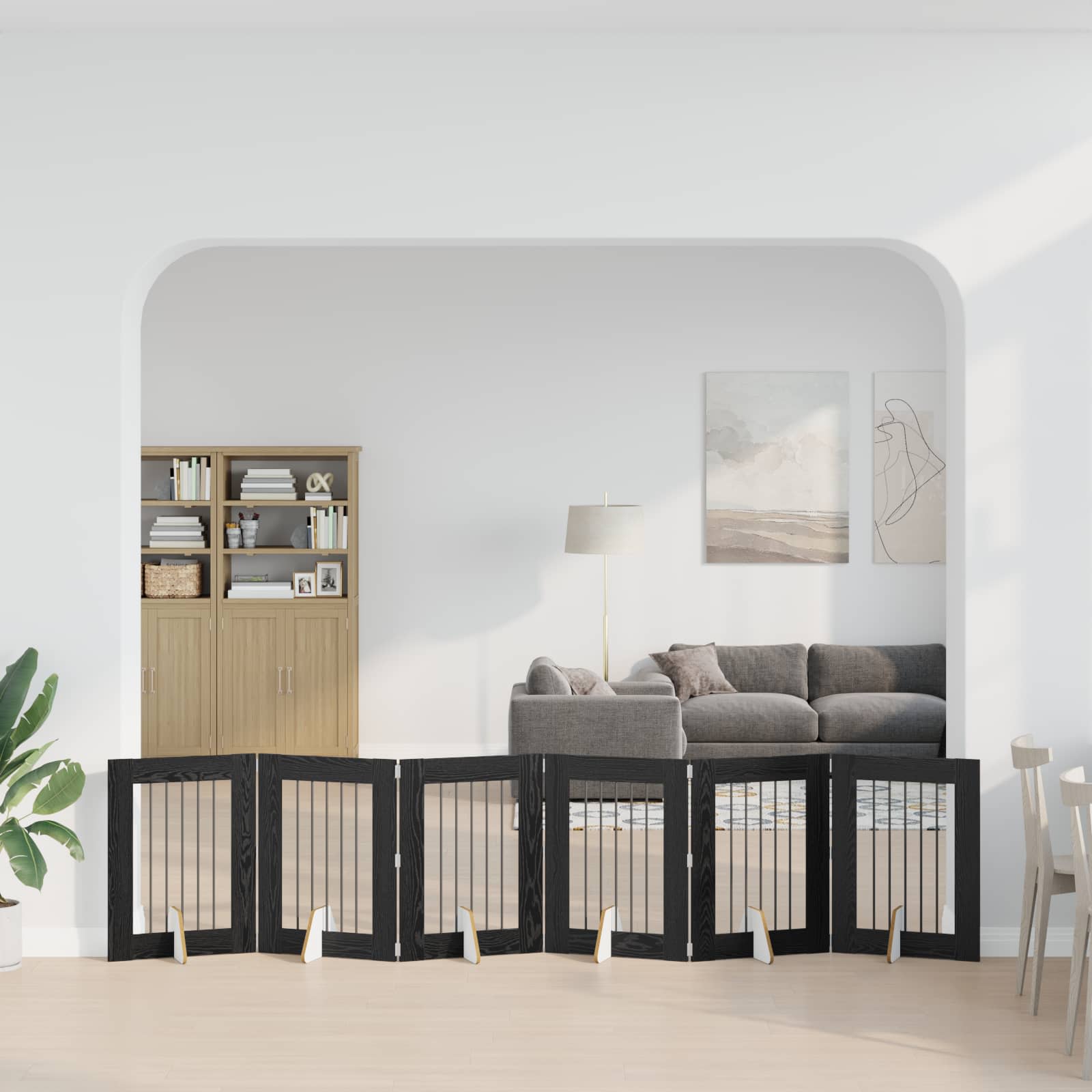 Cancello per cani con supporti 6 pcs Rovere Nero 60 x 80 cm | homemem39
