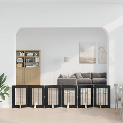 Cancello per cani pieghevole con supporti 6 pcs Rovere Nero