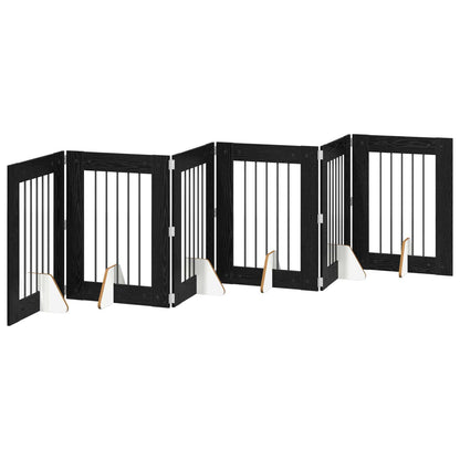 Cancello per cani pieghevole con supporti 6 pcs Rovere Nero
