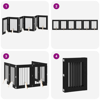 Cancello per cani pieghevole con supporti 6 pcs Rovere Nero