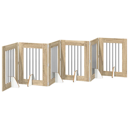 Cancello per cani con supporti 6 pcs Rovere Sonoma 60 x 80 cm | homemem39
