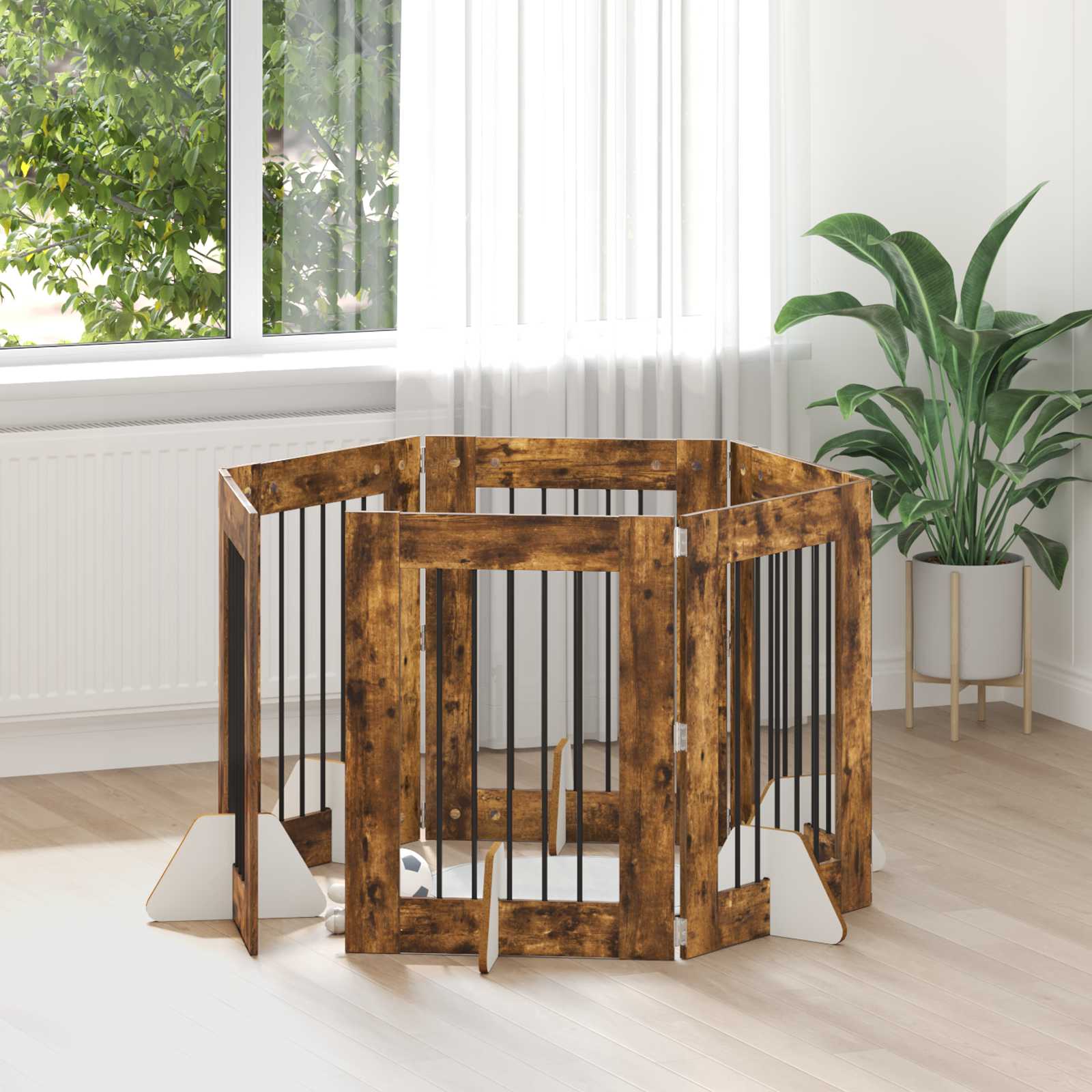 Cancello per cani con supporti 6 pcs Rovere Fumo 60 x 80 cm | homemem39