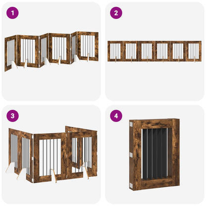 Cancello per cani pieghevole con supporti 6 pcs Rovere Fumo