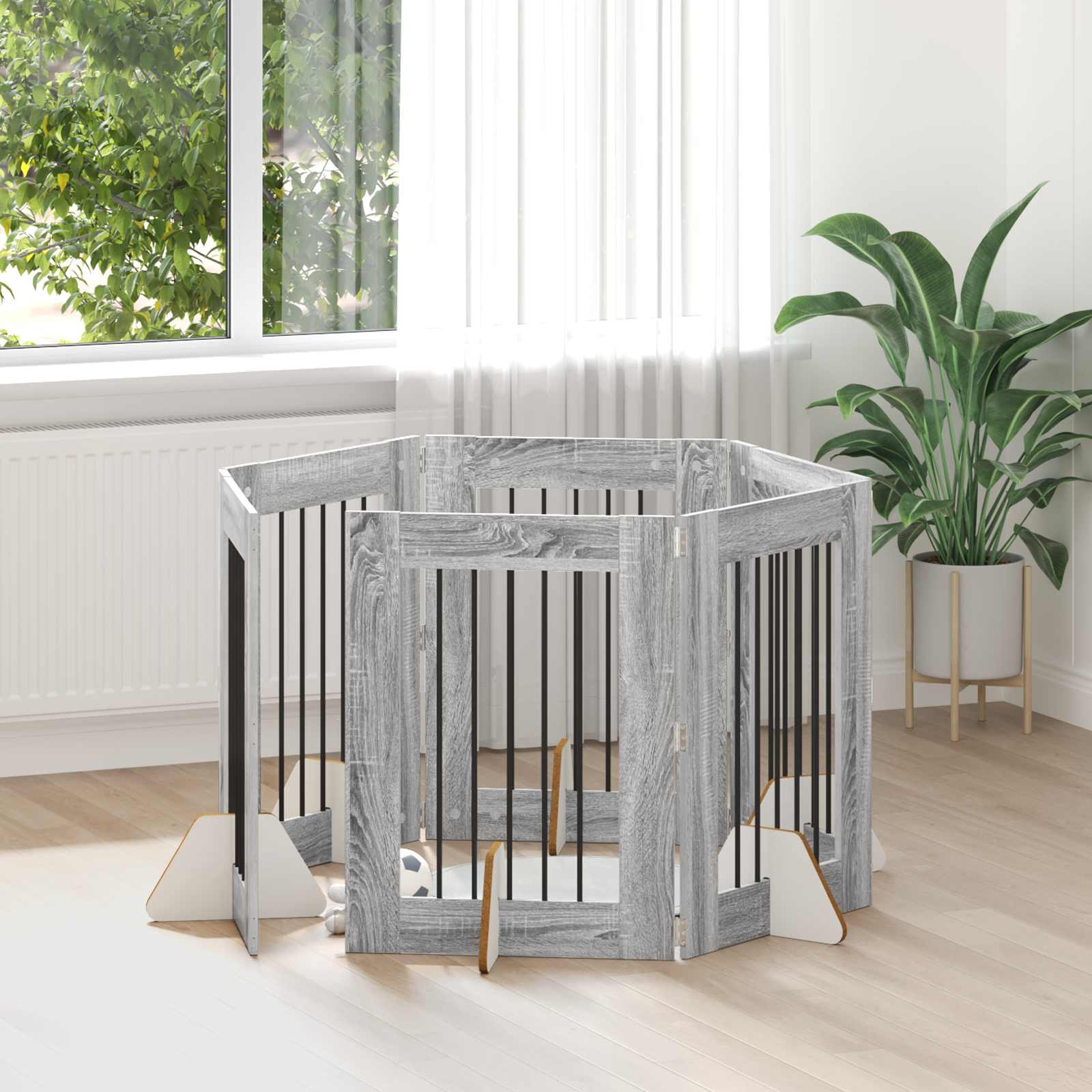 Cancello per cani con supporti 6 pcs Grigio Sonoma 60 x 80 cm | homemem39