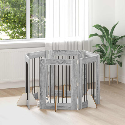 Cancello per cani con supporti 6 pcs Grigio Sonoma 60 x 80 cm | homemem39