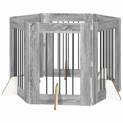 Cancello per cani con supporti 6 pcs Grigio Sonoma 60 x 80 cm | homemem39