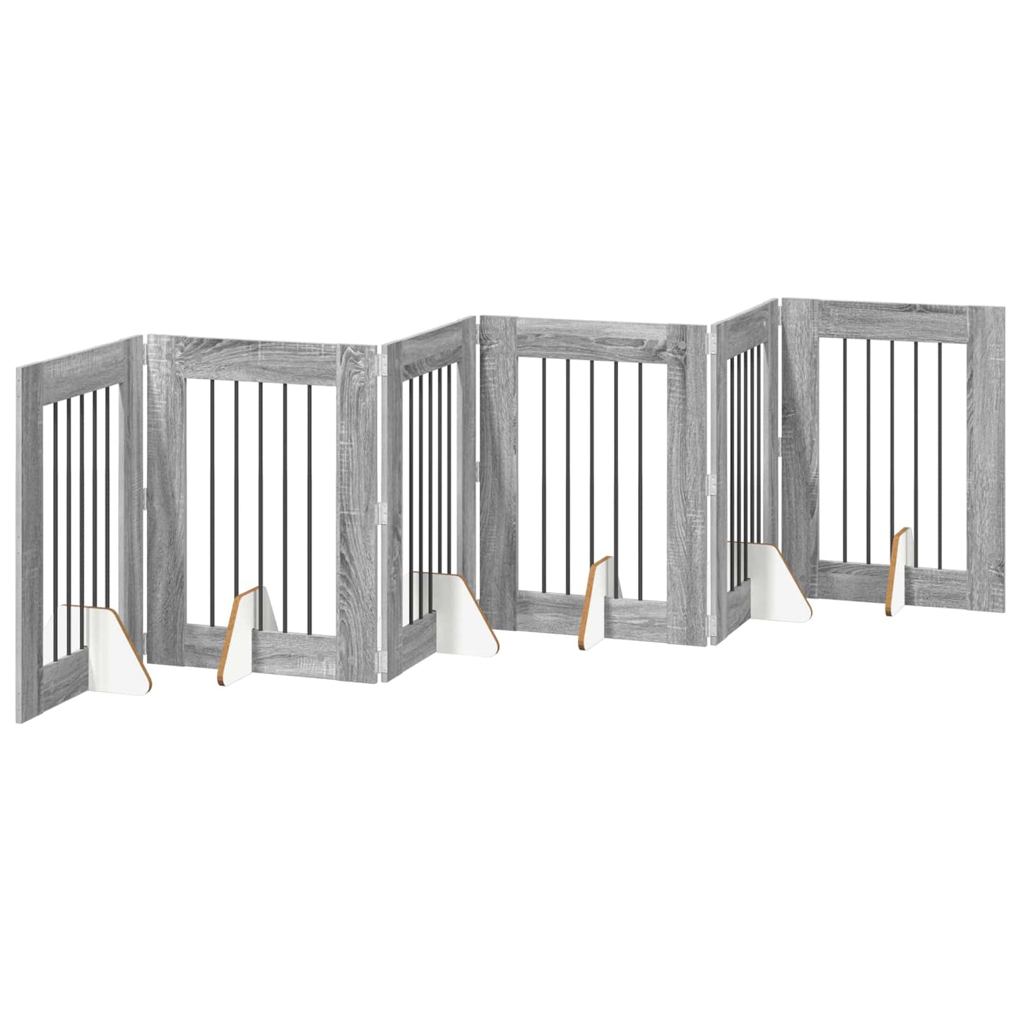 Cancello per cani pieghevole con supporti 6 pcs Grigio Sonoma