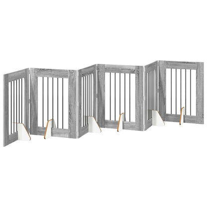 Cancello per cani pieghevole con supporti 6 pcs Grigio Sonoma