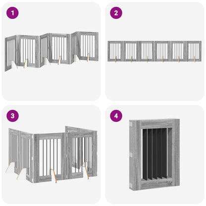Cancello per cani pieghevole con supporti 6 pcs Grigio Sonoma