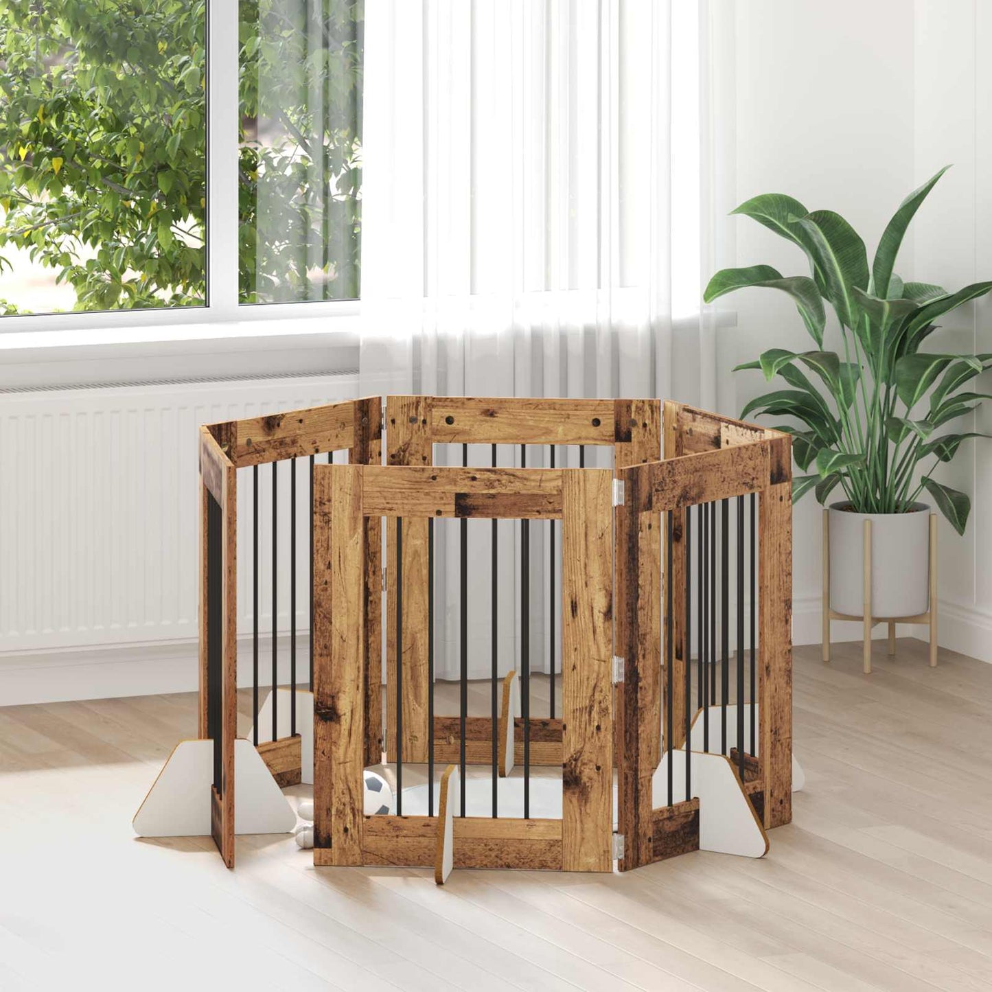 Cancello per cani con supporti 6 pcs Legno antico 60 x 80 cm | homemem39