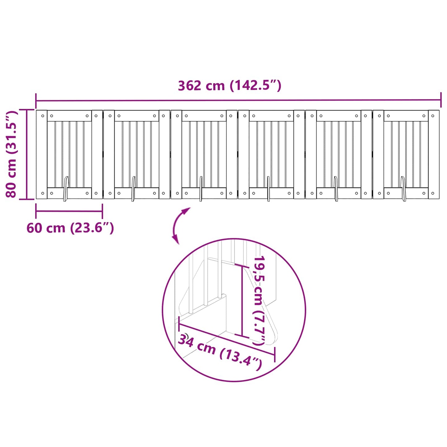 Cancello per cani pieghevole con supporti 6 pcs Legno antico
