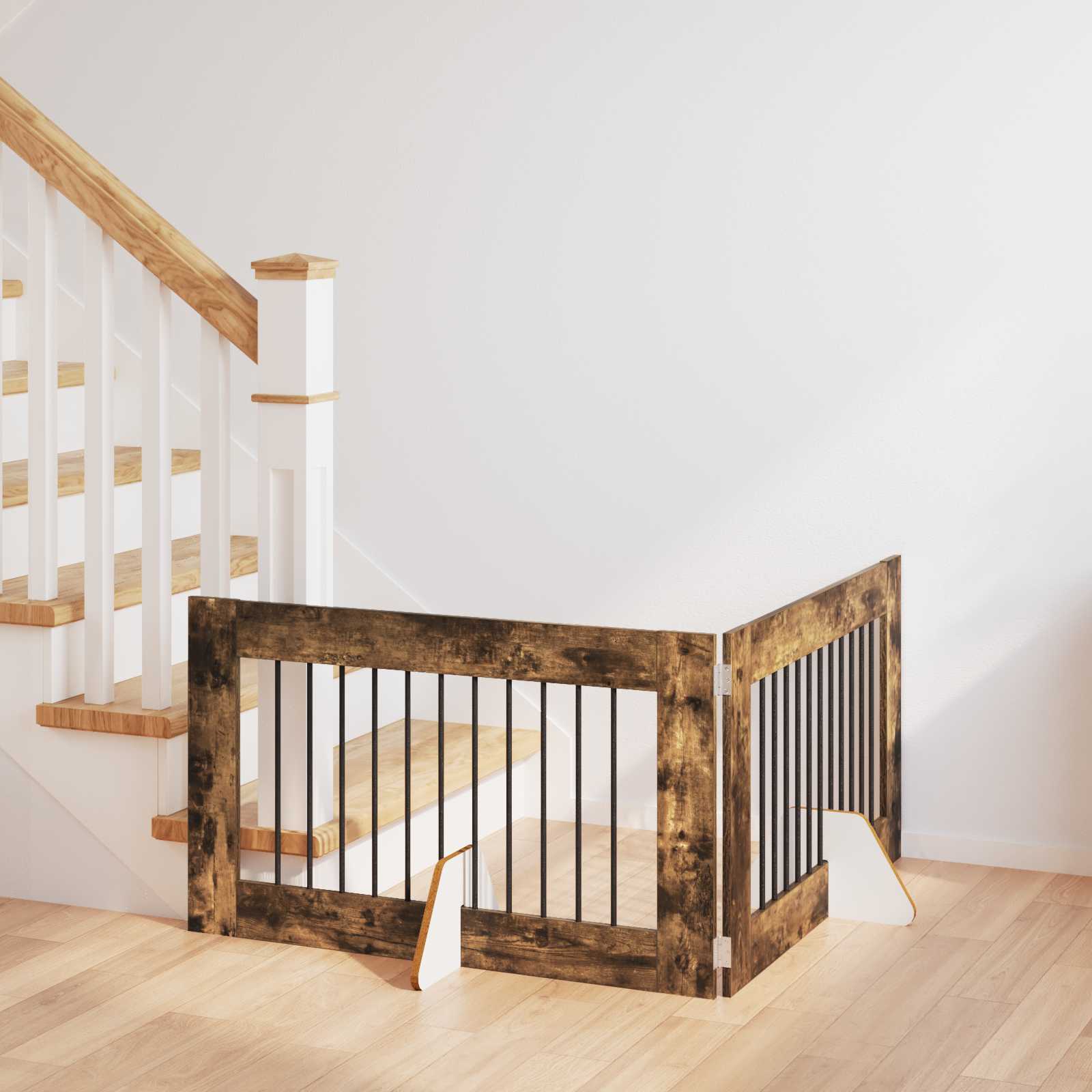Cancello per cani con supporti 2 pcs Rovere Fumo 100 x 60 cm | homemem39
