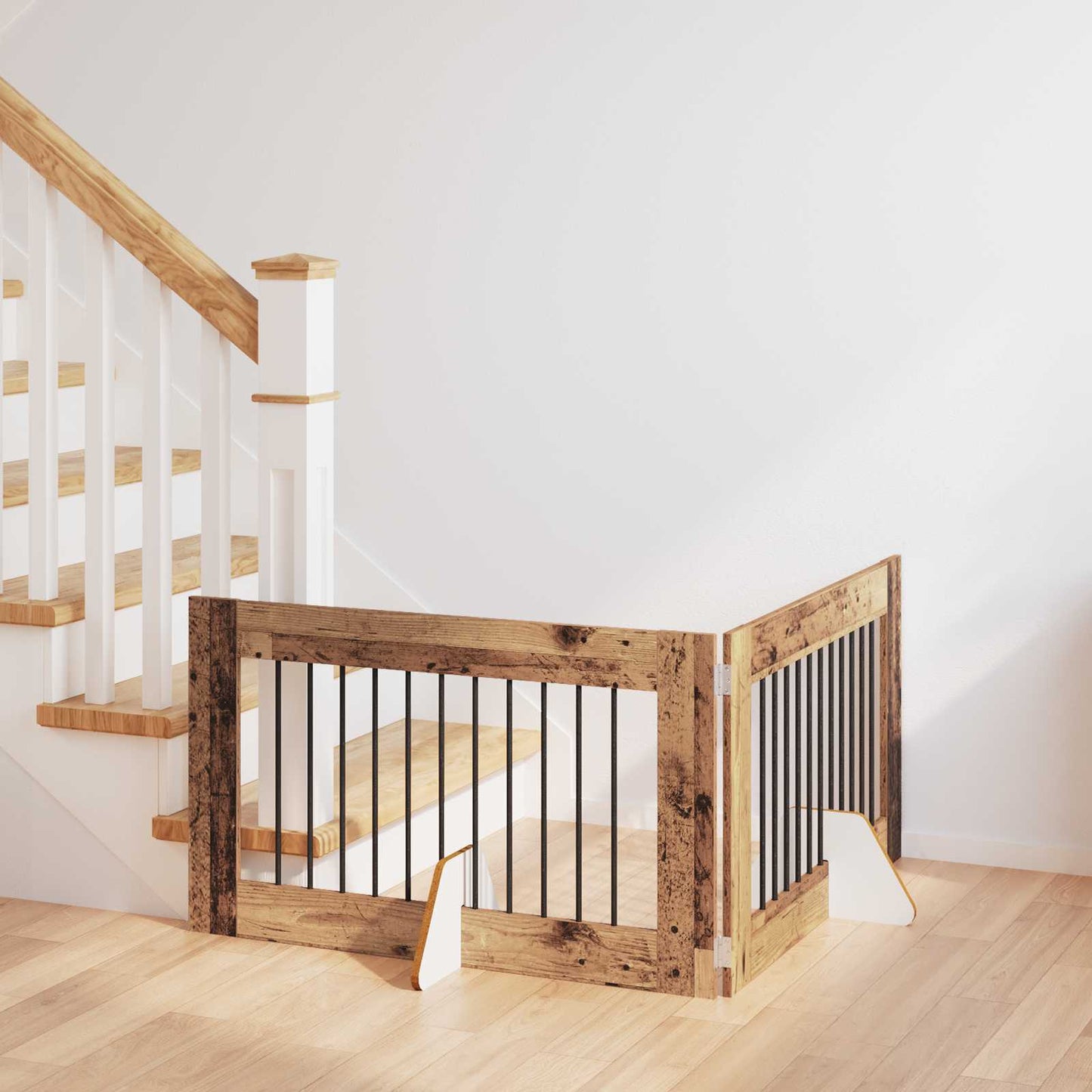 Cancello per cani con supporti 2 pcs Legno antico 100 x 60 cm | homemem39