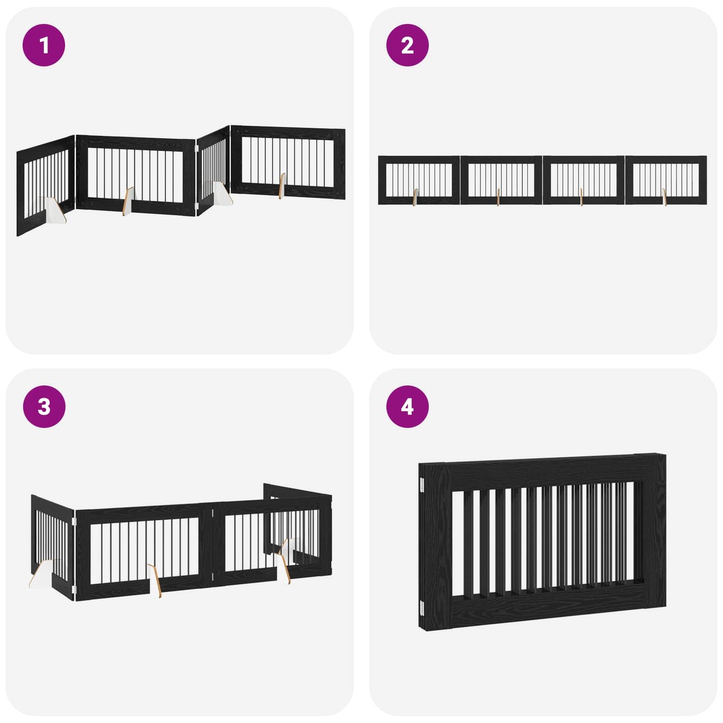 Cancello per cani pieghevole con supporti 4 pcs Rovere Nero