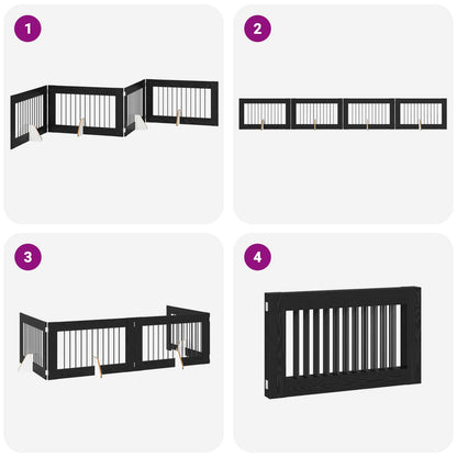 Cancello per cani pieghevole con supporti 4 pcs Rovere Nero