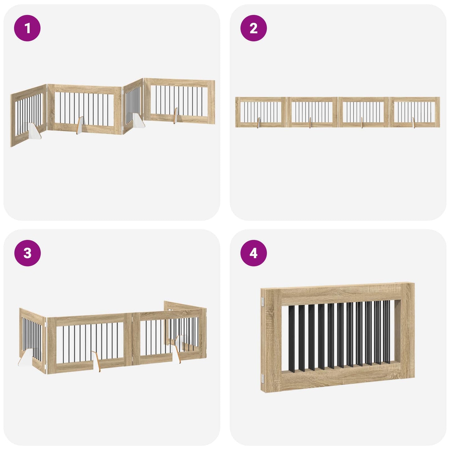 Cancello per cani pieghevole con supporti 4 pcs Rovere Sonoma