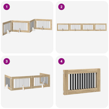 Cancello per cani pieghevole con supporti 4 pcs Rovere Sonoma