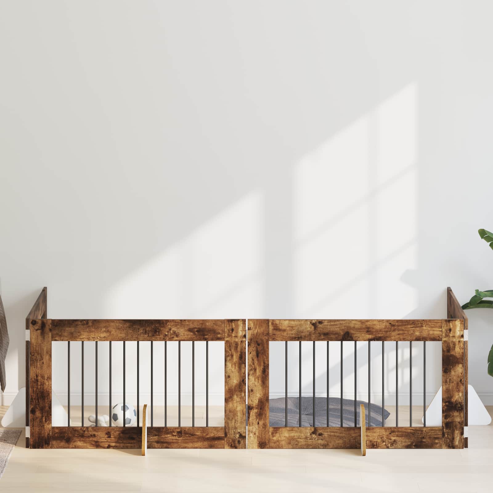 Cancello per cani con supporti 4 pcs Rovere Fumo 100 x 60 cm | homemem39