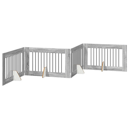 Cancello per cani con supporti 4 pcs Grigio Sonoma 100 x 60 cm