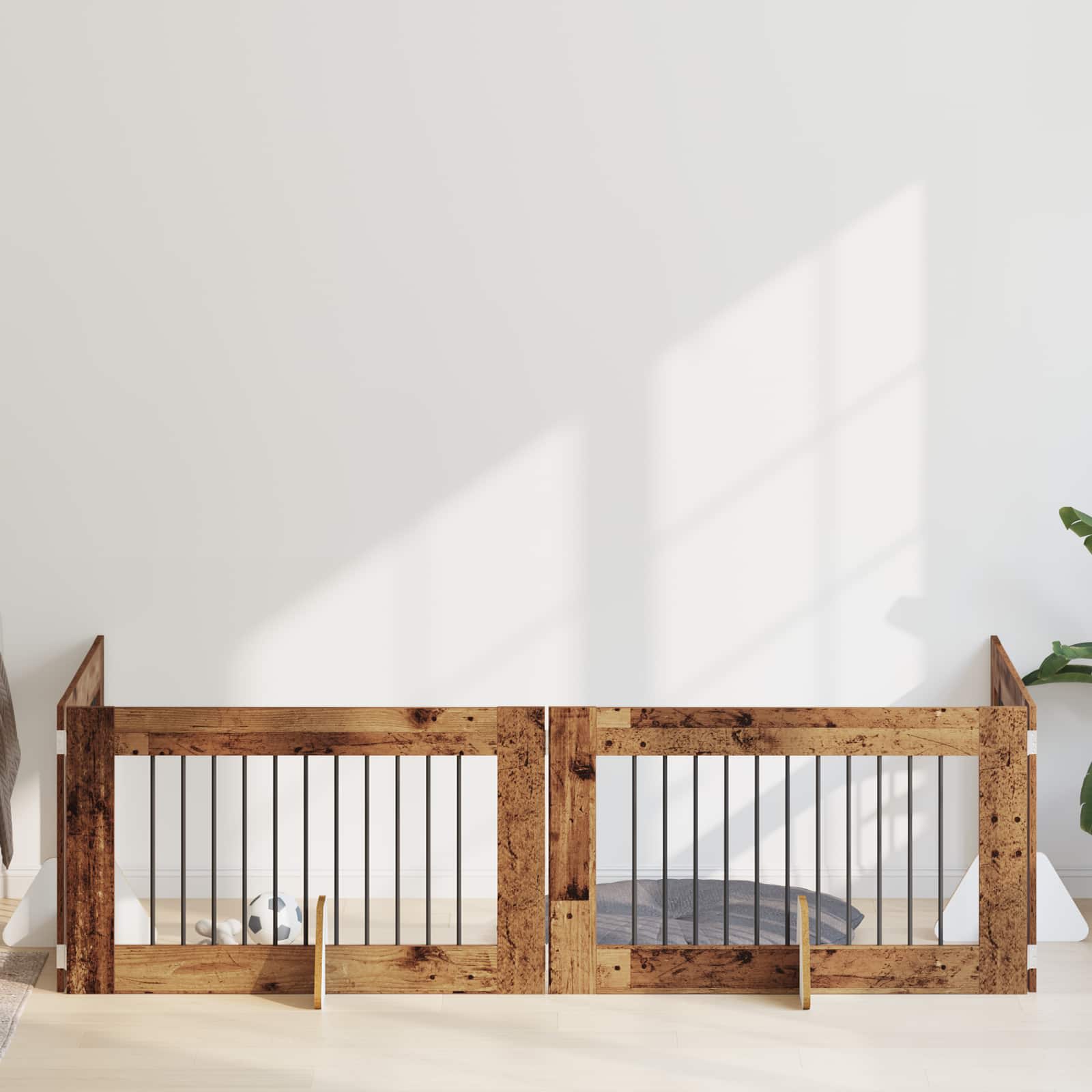 Cancello per cani con supporti 4 pcs Legno antico 100 x 60 cm | homemem39