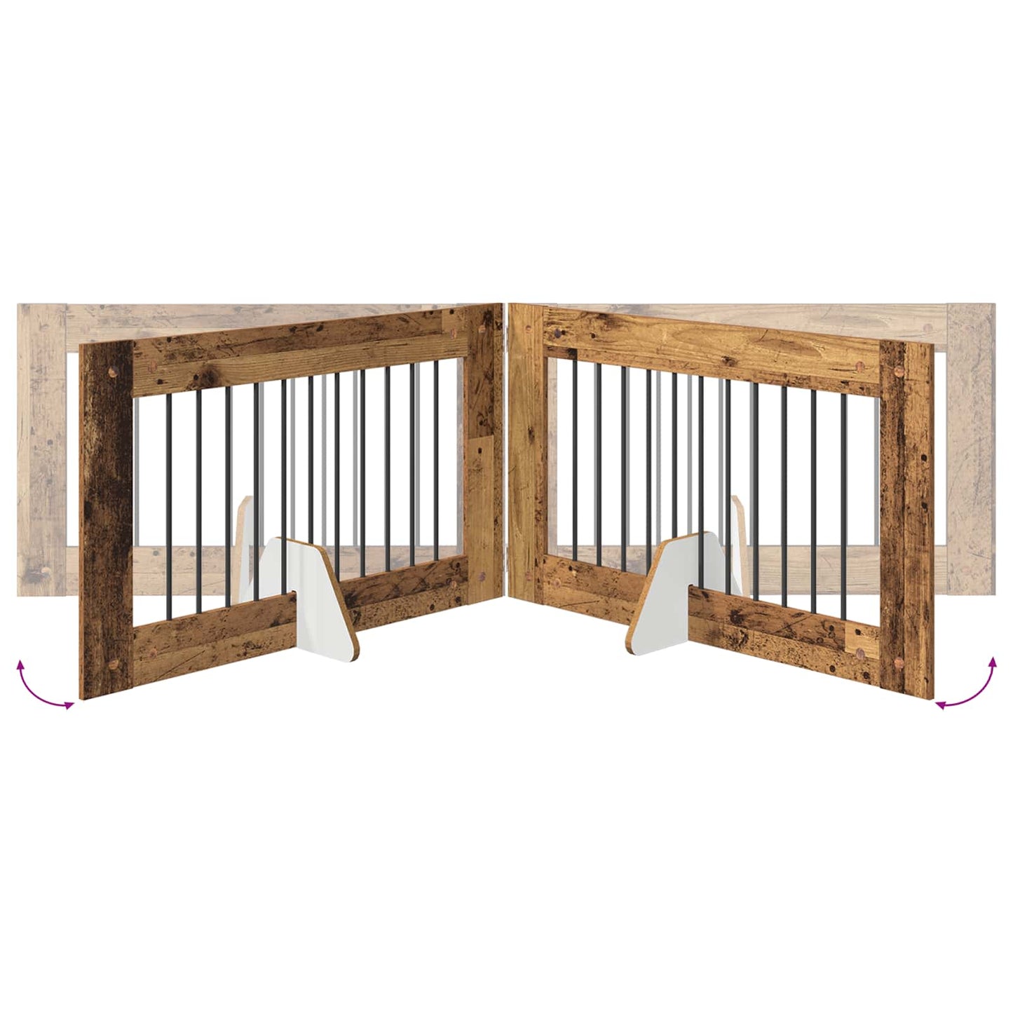 Cancello per cani con supporti 4 pcs Legno antico 100 x 60 cm | homemem39