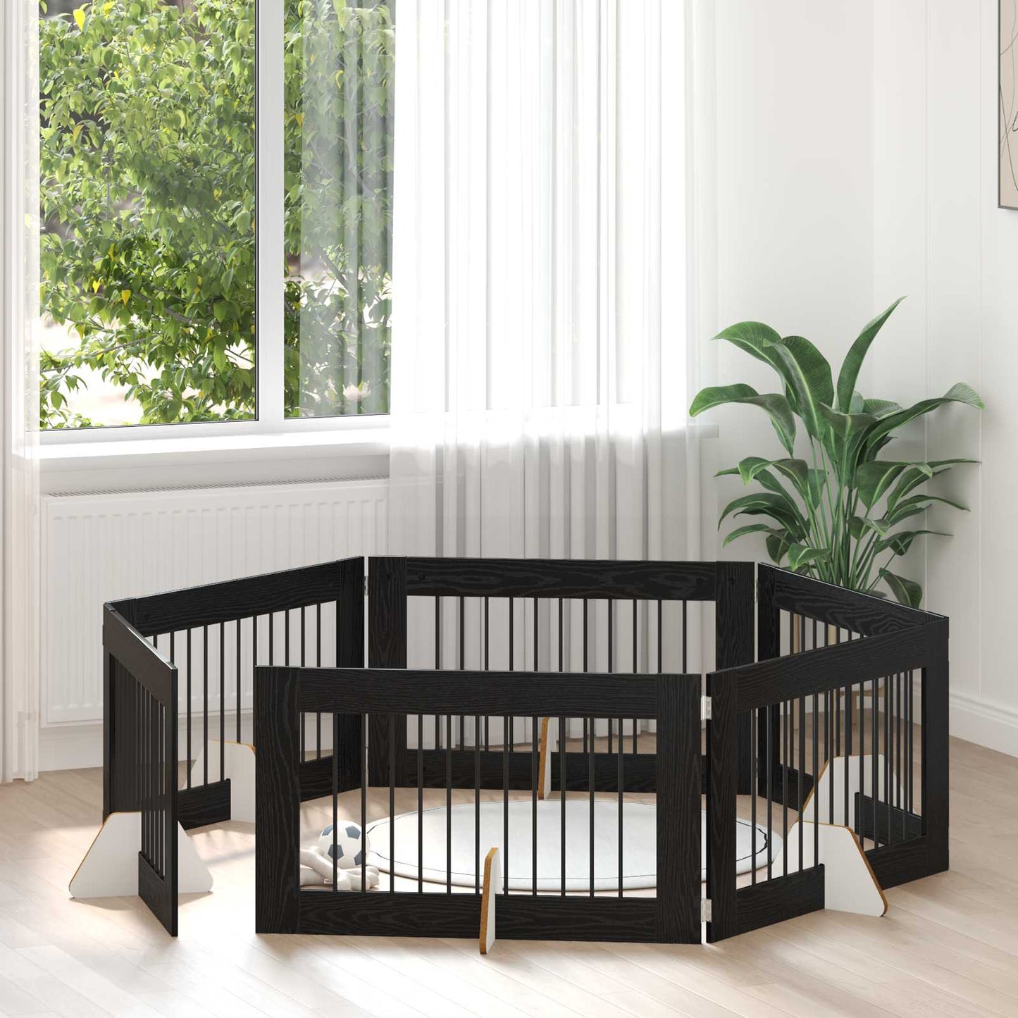 Cancello per cani con supporti 6 pcs Rovere Nero 100 x 60 cm | homemem39