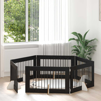 Cancello per cani con supporti 6 pcs Rovere Nero 100 x 60 cm | homemem39
