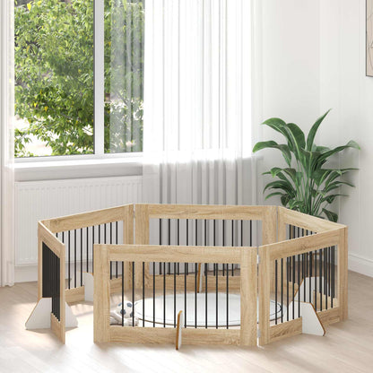 Cancello per cani con supporti 6 pcs Rovere Sonoma 100 x 60 cm | homemem39