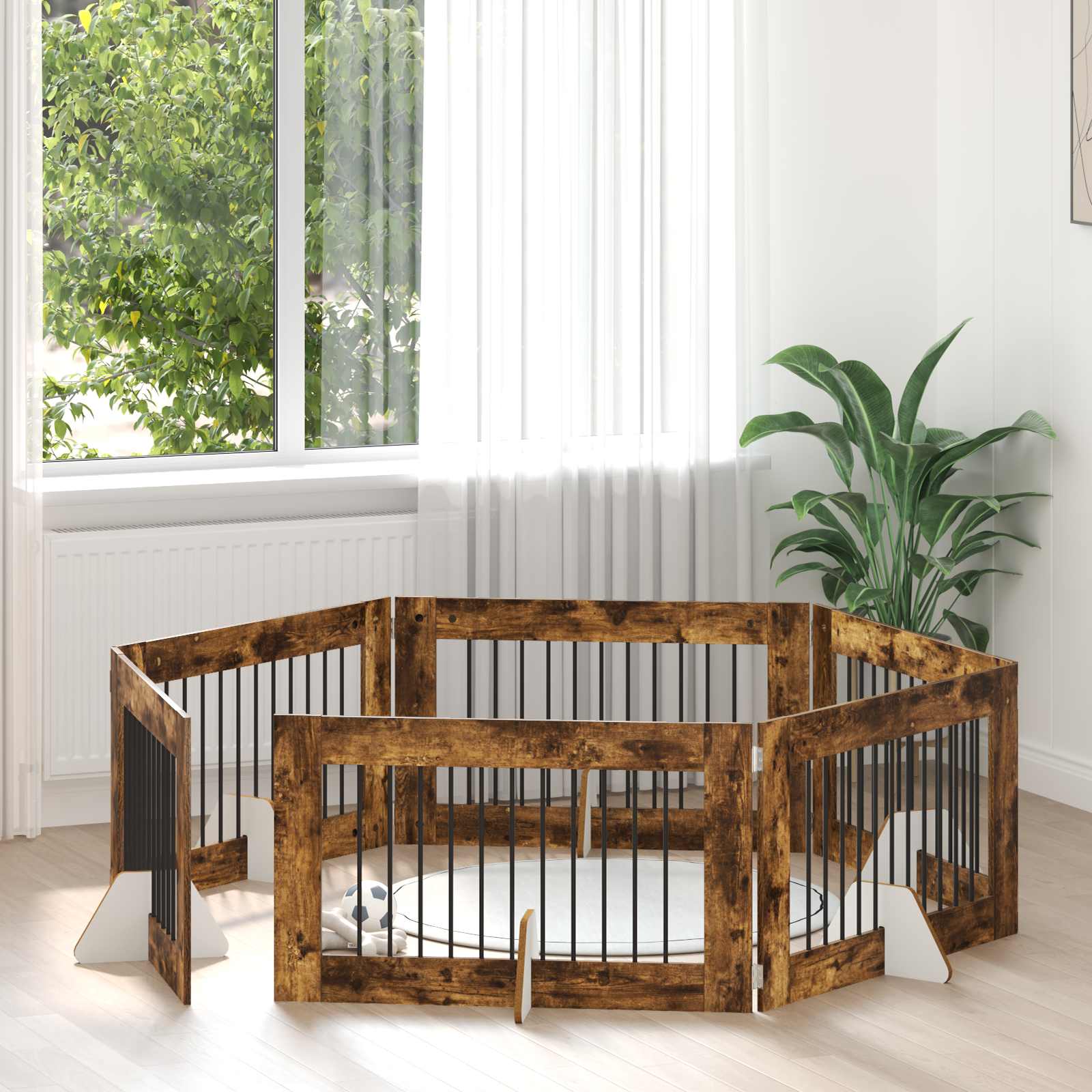 Cancello per cani con supporti 6 pcs Rovere Fumo 100 x 60 cm | homemem39