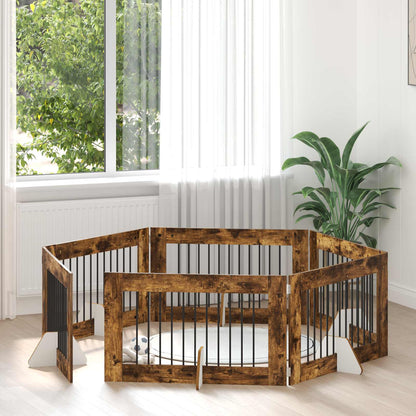 Cancello per cani con supporti 6 pcs Rovere Fumo 100 x 60 cm | homemem39