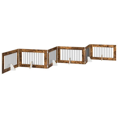 Cancello per cani con supporti 6 pcs Rovere Fumo 100 x 60 cm | homemem39