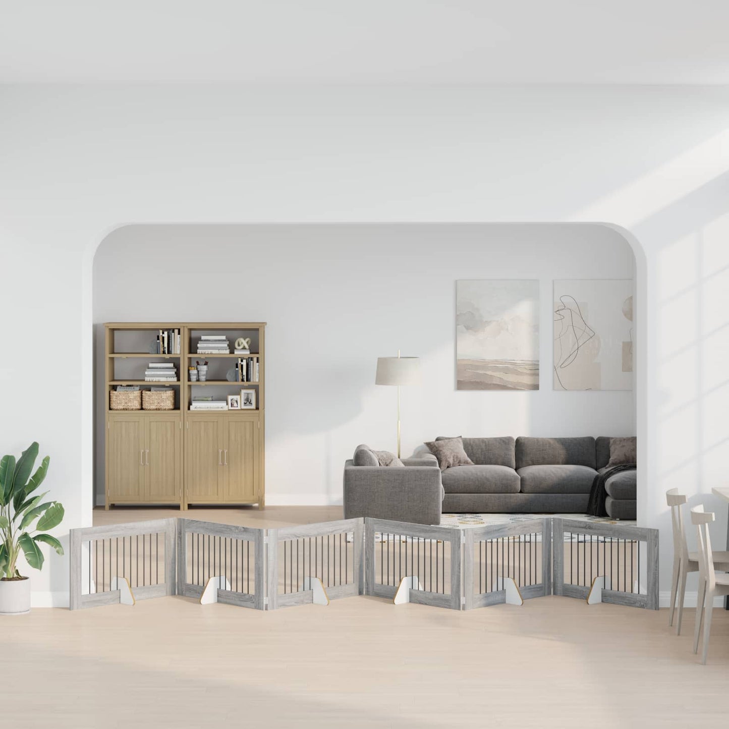 Cancello per cani con supporti 6 pcs Grigio Sonoma 100 x 60 cm | homemem39