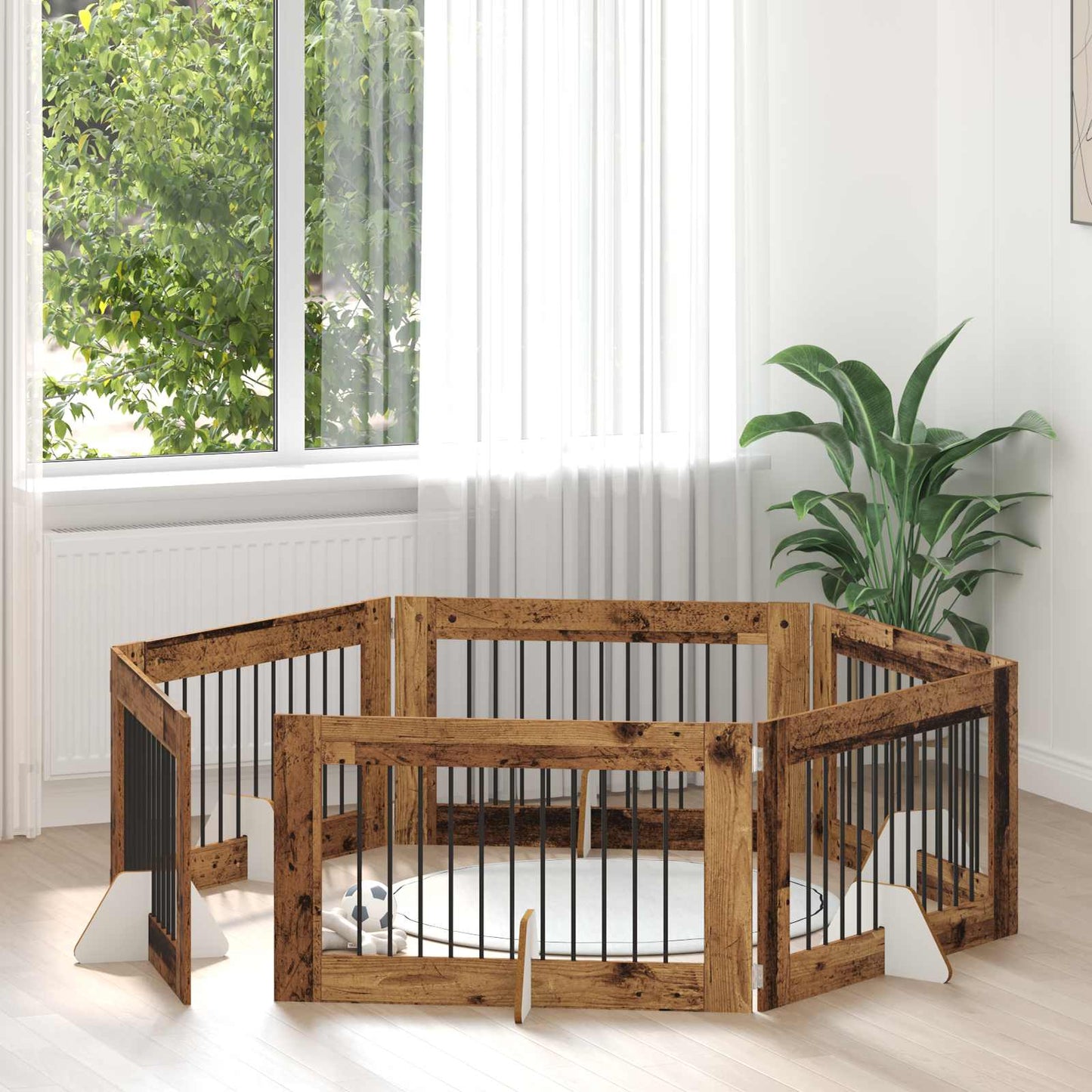 Cancello per cani con supporti 6 pcs Legno antico 100 x 60 cm | homemem39