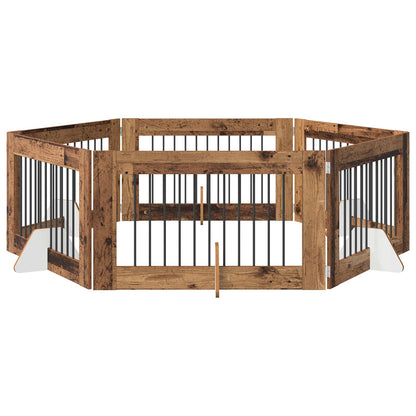 Cancello per cani con supporti 6 pcs Legno antico 100 x 60 cm | homemem39
